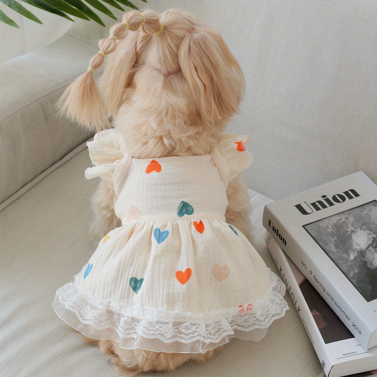 Cute Colorful Heart Dog Dress for Small Dogs & Cats - Soft Gauze Skin-Friendly Pet Doll Dress for Girls, All-Season Cat & Dog Princess Outfit, Adorable Pet Skirt for Teacup Dogs, Puppies & Kittens