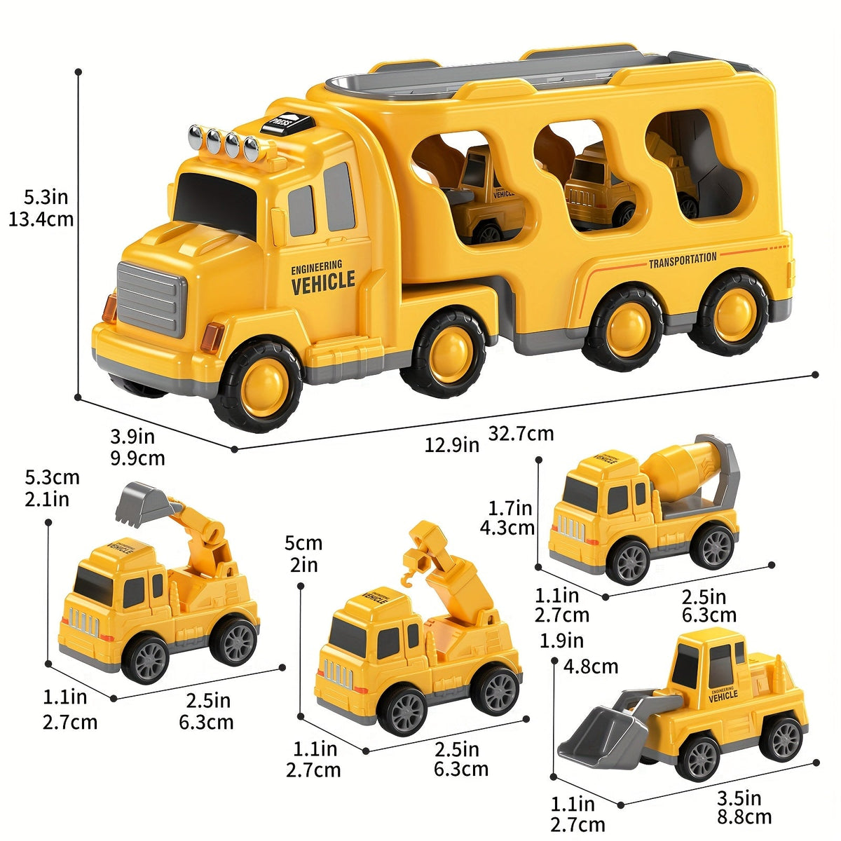 Construction Vehicles Transport Truck Carrier Toy for Boys Ages 3 4 5 6 7 - Car Hauler Carrier Playset with Mini Trucks, STEM Building Vehicle Toys for Kids, Christmas Birthday Gift for Boys Girls
