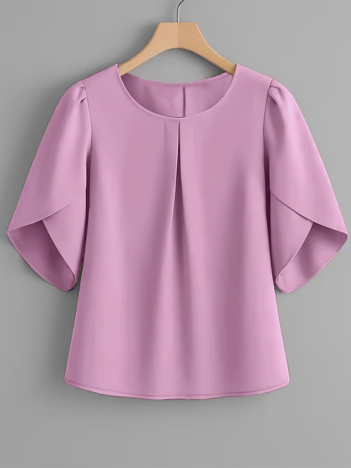 Women's Chest Pleated Ruffle Cuff Short Sleeve Blouse – Elegant Semi-Sheer 100% Polyester Woven Crew Neck Split Sleeve Fashion Shirt