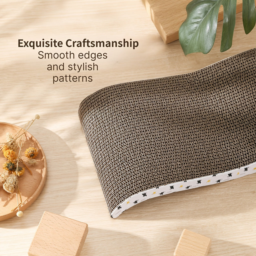 Curved Cat Scratcher 2-in-1 Cat Lounge Bed - Large Wave Corrugated Cardboard Scratching Pad with Ergonomic Spine Support - Furniture Protection Cat Scratcher for Indoor Cats Multi-Cat Households