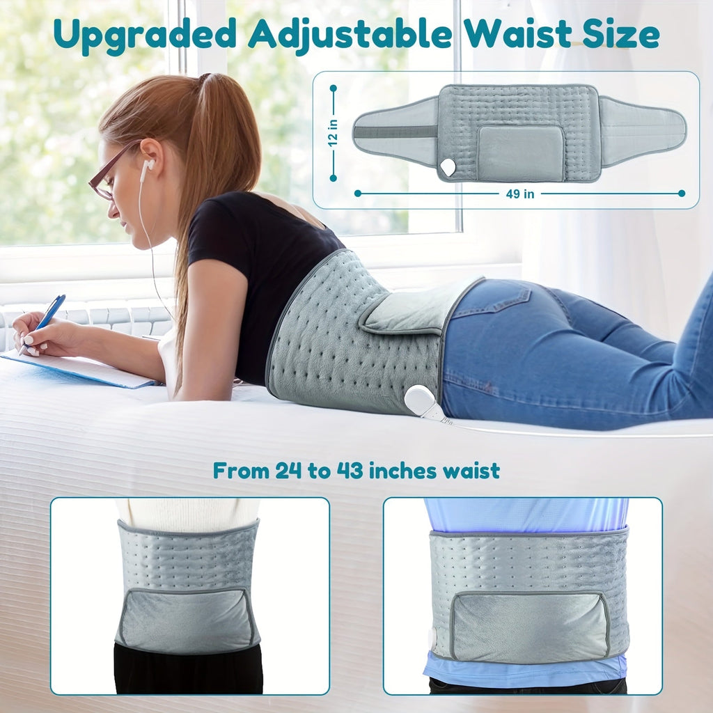 Electric Heating Belt for Back Pain Relief 12x24 Inch – 6 Heat Levels 104-149°F, 6-Hour Auto Shutoff, 4 Timers, Adjustable 24-45 Inch Waist, Washable Heated Waist Pad for Men and Women