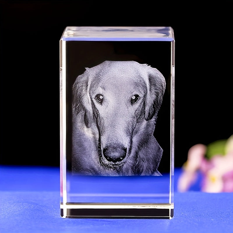 Personalized Pet Photo Crystal Ornament 3D Inner Laser Carving - Custom Cat & Dog Photo Keepsake, Commemorative Crystal Gift for Holiday, Anniversary & Christmas, 3 Shapes (Octagon/Cube/Rhombus)