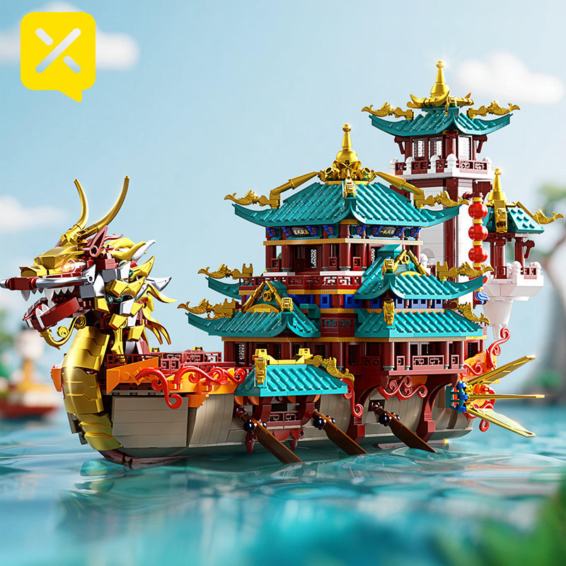 2453pcs Dragon Boat Festival Building Block Set - Large Scale ABS Brick Model Kit, Intermediate Assembly Level | Unique Cultural Display Piece & Gift for Christmas Thanksgiving Halloween New Year