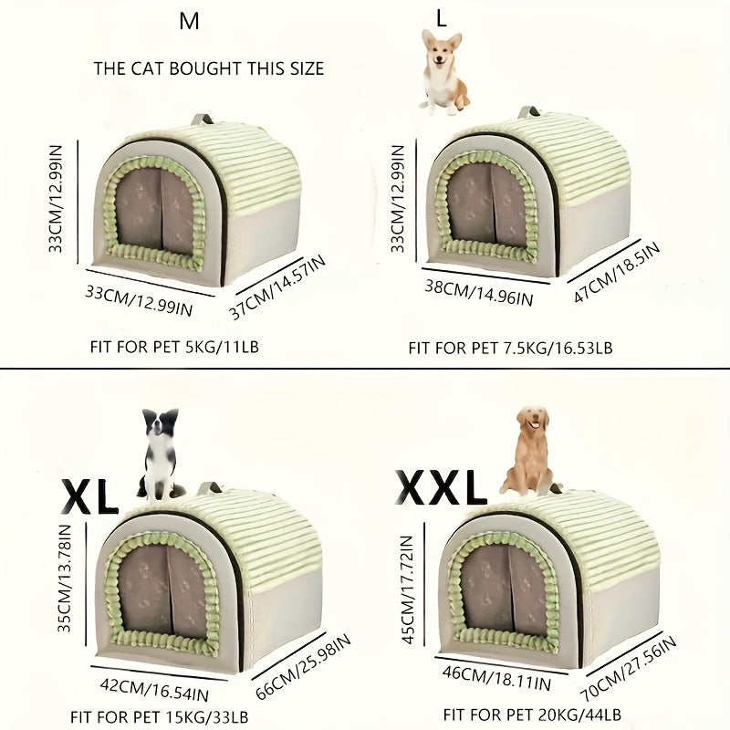 Enclosed Pet House Tent for Cats and Dogs - All-Season Warm Dog Bed with Removable Washable Plush Interior - Indoor Cat Sleeping Nest M L XL Sizes - Cozy Safe Pet Shelter Green Coffee