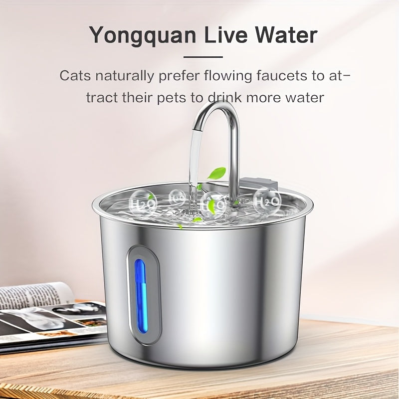 Automatic Pet Water Fountain Stainless Steel - 74oz/2.2L USB-Powered Cat & Dog Water Dispenser with Water Level Window, Ultra-Quiet Pump, Easy-Clean Design, Encourages Healthy Hydration for Cats & Puppies