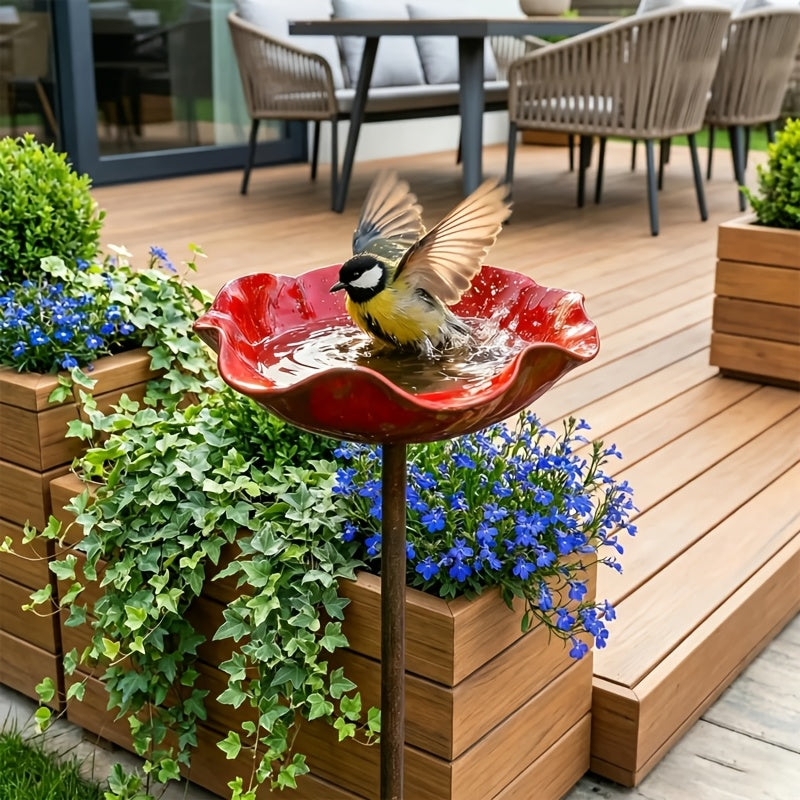 Metal Flower Bird Bath for Garden - Decorative Floral Bird Bath and Pollinating Insect Watering Station for Flower Beds Lawn Edges Garden Borders and Planters, Outdoor Garden Decor in 4 Colors