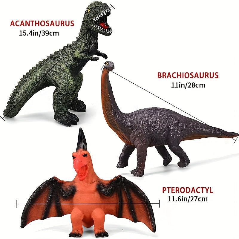 Realistic Soft Rubber Dinosaur Toy Figures for Kids - Choose Tyrannosaurus Rex, Triceratops, Pterodactyl, Brachiosaurus, Acanthosaurus or Combo, Durable Dino Playset for Boys and Girls, Birthday Christmas Gift