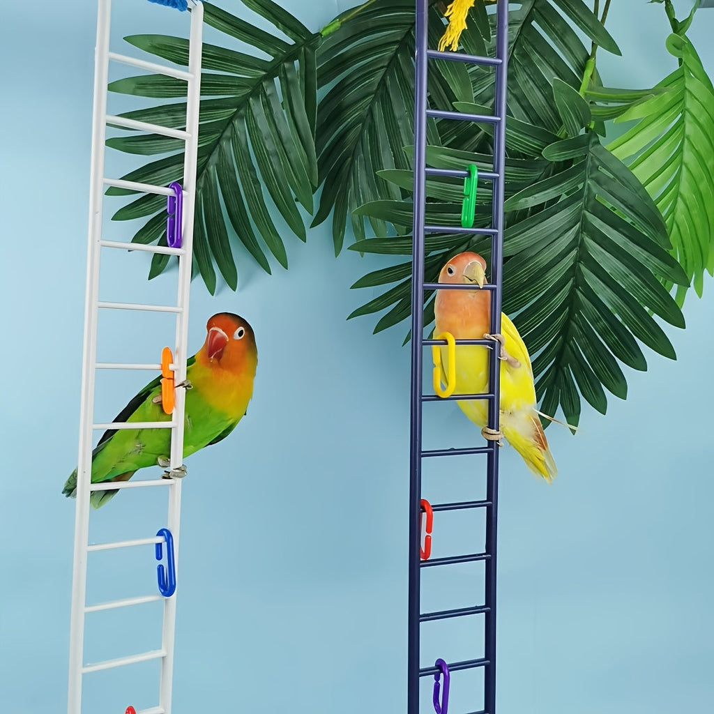 Parrot Climbing Ladder Swing Toy with Swingable Steps Bird Perch for Budgies Cockatiels Canaries Finches Lovebirds Mental Stimulation Cage Accessory White Grey