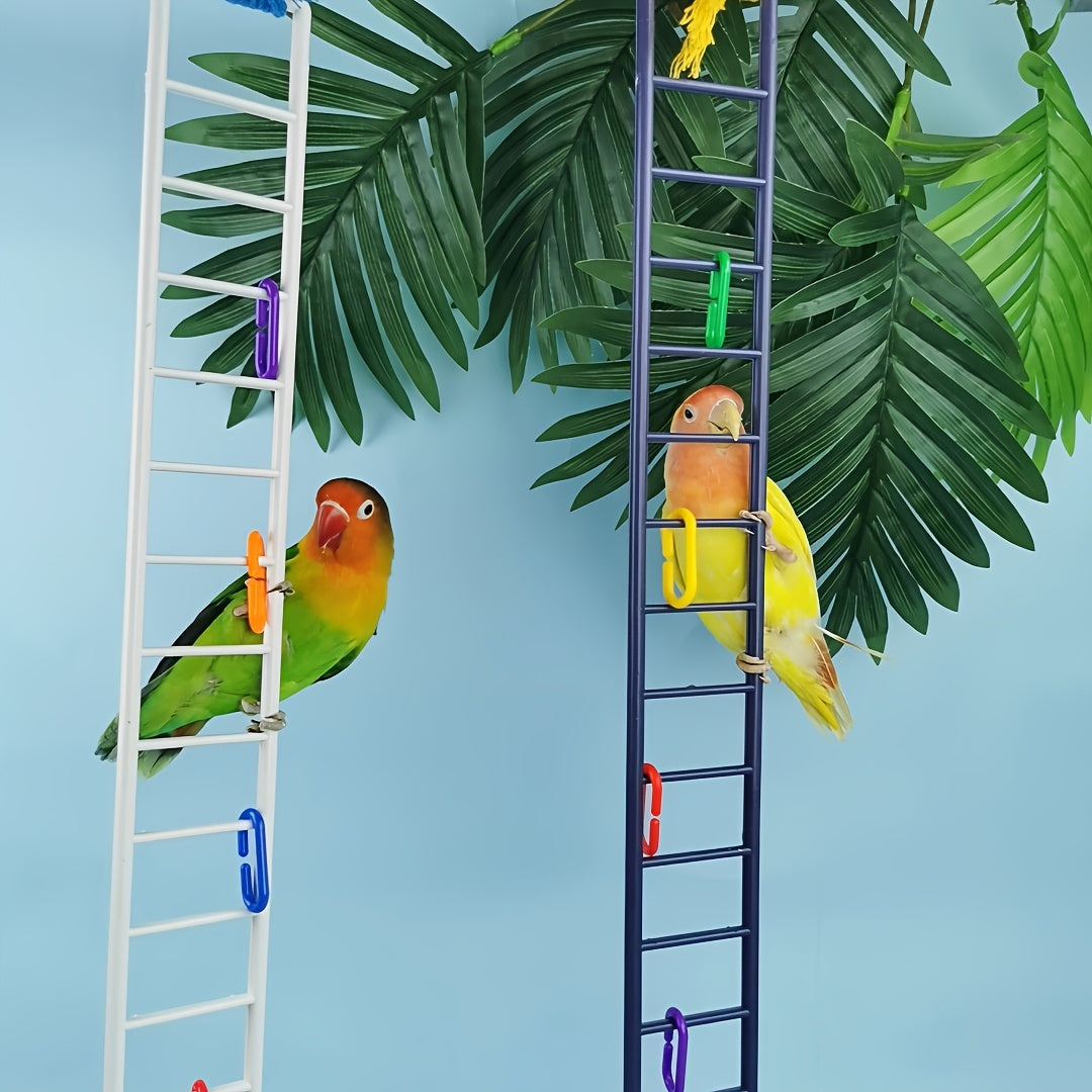 Parrot Climbing Ladder Swing Toy with Swingable Steps Bird Perch for Budgies Cockatiels Canaries Finches Lovebirds Mental Stimulation Cage Accessory White Grey