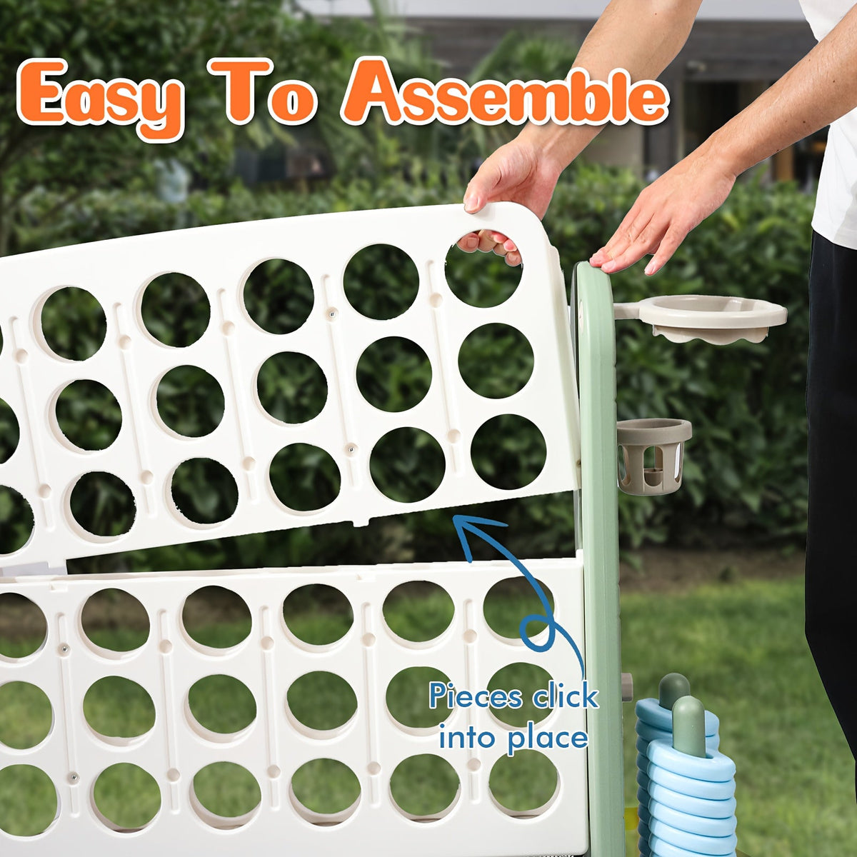 4-in-1 Giant Connect Four Game Set Adjustable Height Basketball Hoop Golf Ring Toss Kids Adults Indoor Outdoor Family Party Color Learning Educational Toy Gift