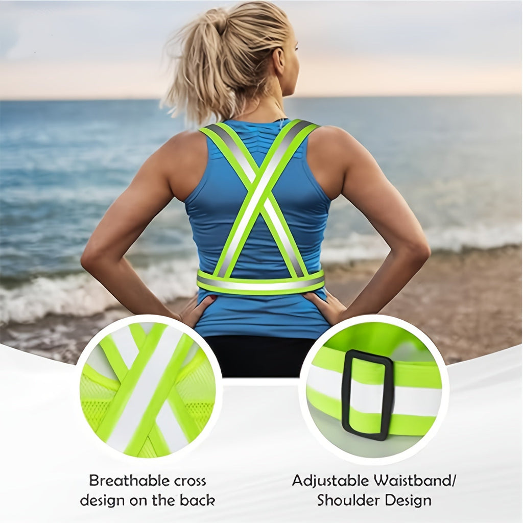 Reflective Running Vest 2-Pack with Phone Holder & 2 Reflective Bracelets – High Visibility Safety Gear for Men Women Jogging Dog Walking Cycling