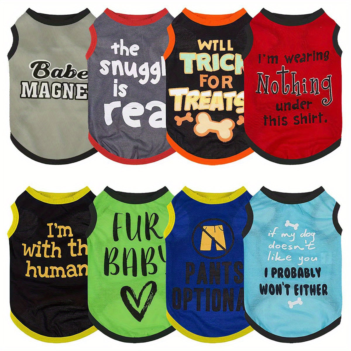 Funny Dog Shirts Set of 8 Soft Breathable Puppy T-Shirts for Small Dogs and Cats with Humorous Sayings – Slip-On Summer Pet Clothes in Multiple Colors for Chihuahua Yorkie Mini Toy Breeds Photo Shoots