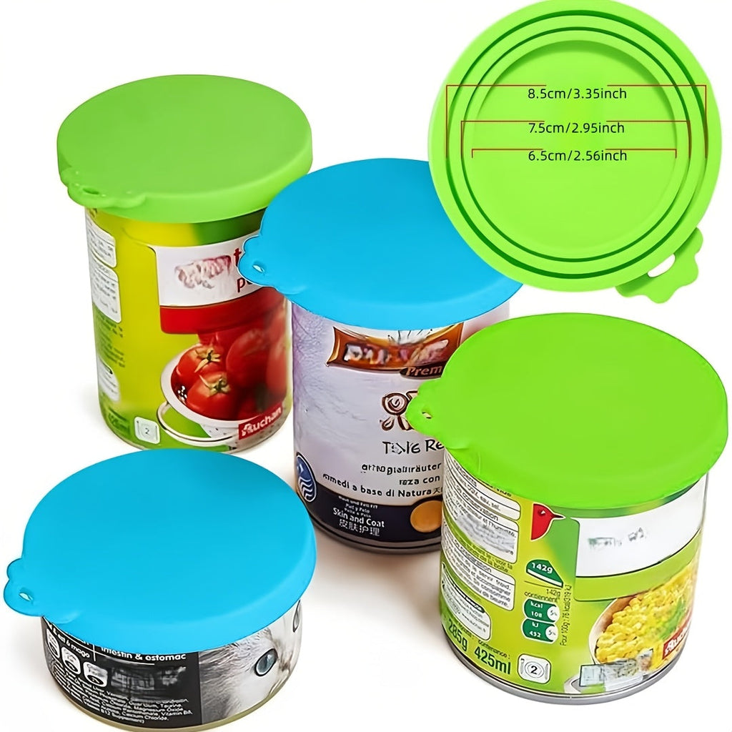 Silicone Pet Food Can Lid with Spoon 6-Piece Set - 3 Sizes Universal Fit Reusable Can Cover for Dog & Cat Wet Food, Keep Food Fresh Airtight Seal, BPA-Free Pet Feeding Spoon Combo, Random Colors