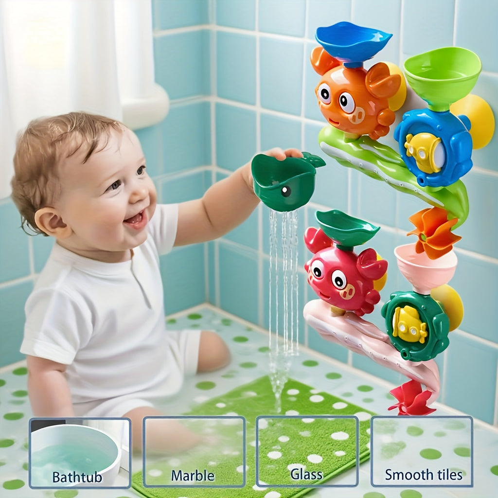 Kids Suction Cup Bath Toy Set – Interactive ABS Colorful Stacking Toys for Toddlers, Motor Skills & Sensory Play, Bathtub Toy Gift for Boys & Girls (Green / Red)