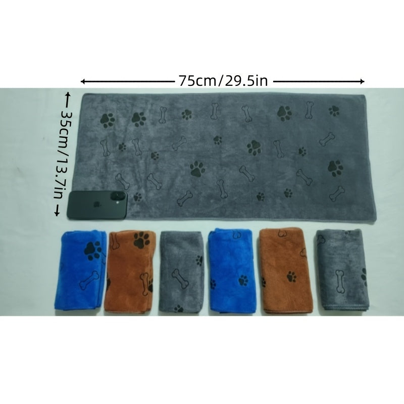 Microfiber Dog Towel with Paw Print - Quick-Dry Super Absorbent Pet Bath Towel 13.5x29.5 Inch, Soft Durable Dog Drying Towel for Bathing & Grooming, Available in 1 or 3 Pack