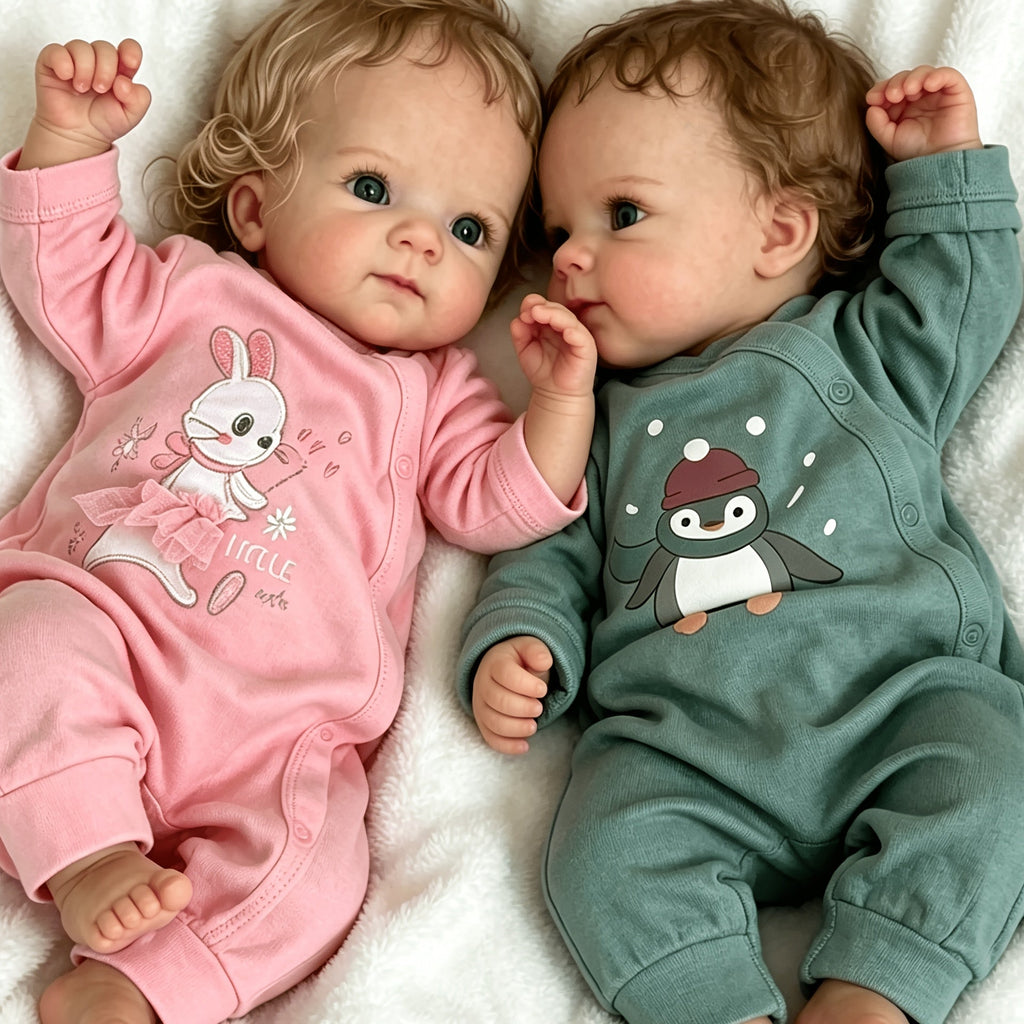 Lifelooking 18-Inch Reborn Baby Twins Set – Realistic Newborn Dolls with Soft Full Vinyl Body, Implanted Curly Hair, Pacifiers, Diapers & Birth Certificates, Role Play Gift for Kids Ages 3+
