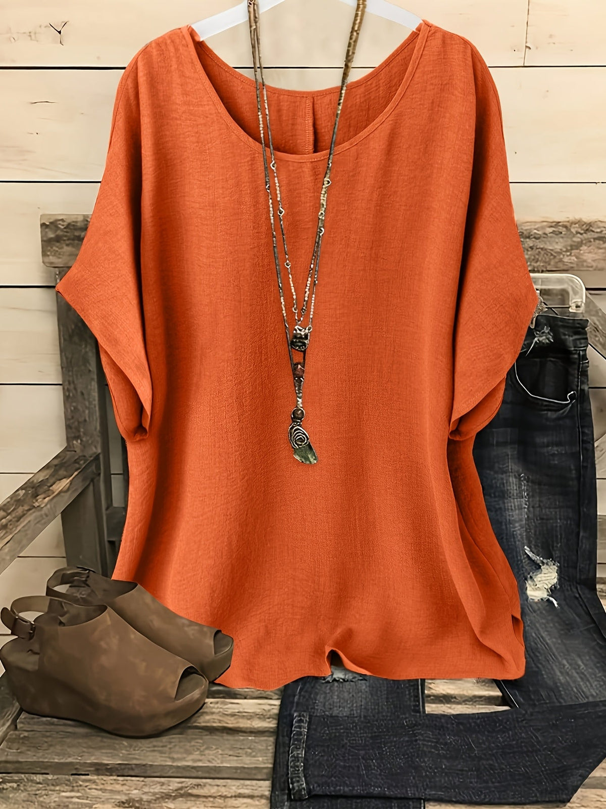 Women's Glossy Loose Fit Beach Top – Round Neck Short Sleeve Solid Color Vacation Shirt for Summer Casual Outing