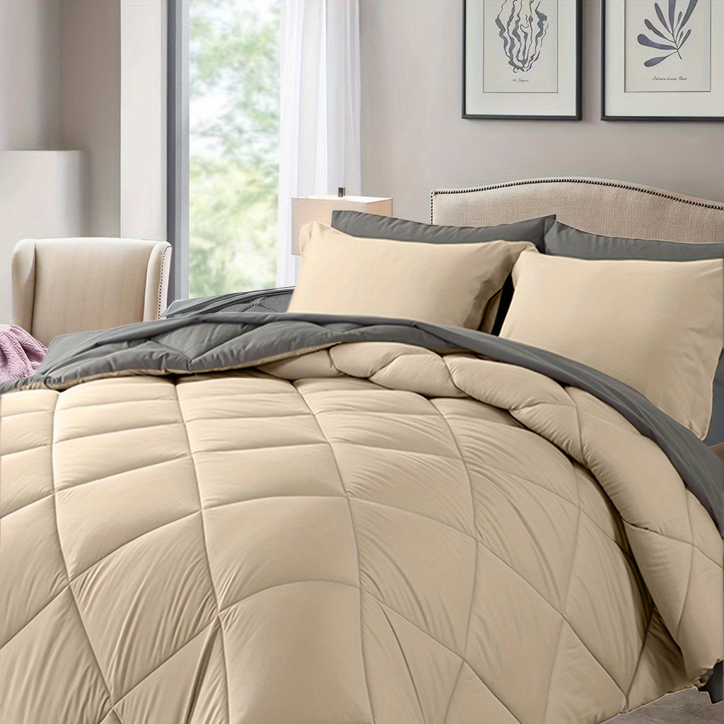 7 Piece Comforter Set Queen King Size – Soft Microfiber Pinch Pleated Bed in a Bag with Comforter, Fitted Sheet, Flat Sheet & 4 Pillowcases, All-Season Bedding Set for Home & Dorm
