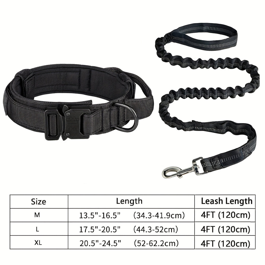 Heavy-Duty Tactical Dog Collar & Leash Set – Adjustable Military-Grade Nylon, Strong Durable Dog Collar with Handle for Training Walking Outdoor Adventures – Fits Small Medium Large Dogs