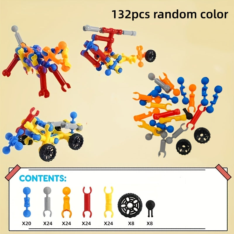 132 Piece STEM Building Blocks Toy Set for Kids 3+ Educational Construction Blocks Engineering Creative Building Kit Activities for Boys Girls Birthday Christmas Gift Random Colors