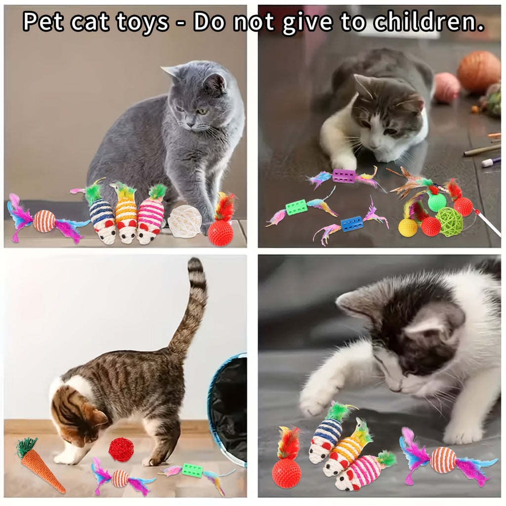 Mixed Cat Toy Set 16/32/64/200pcs - Assorted Interactive Plastic Feather & Polyester Toys for Cats, Random Colors & Styles, Bulk Cat Toys for Multiple Cats & Kittens, Daily Playtime Variety Pack