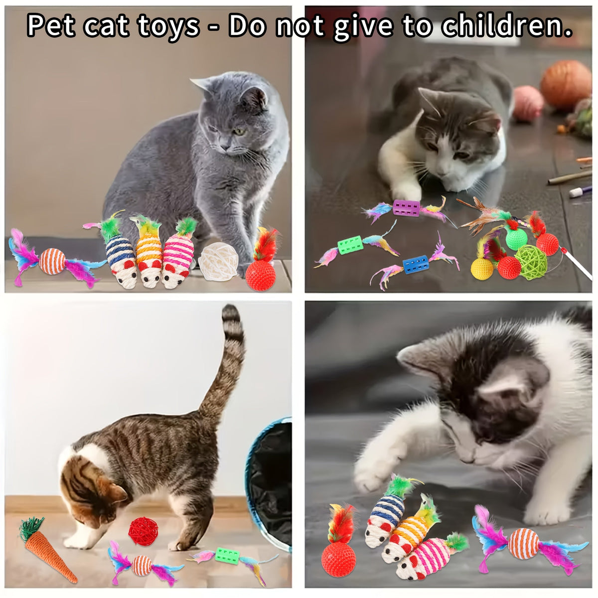 Mixed Cat Toy Set 16/32/64/200pcs - Assorted Interactive Plastic Feather & Polyester Toys for Cats, Random Colors & Styles, Bulk Cat Toys for Multiple Cats & Kittens, Daily Playtime Variety Pack