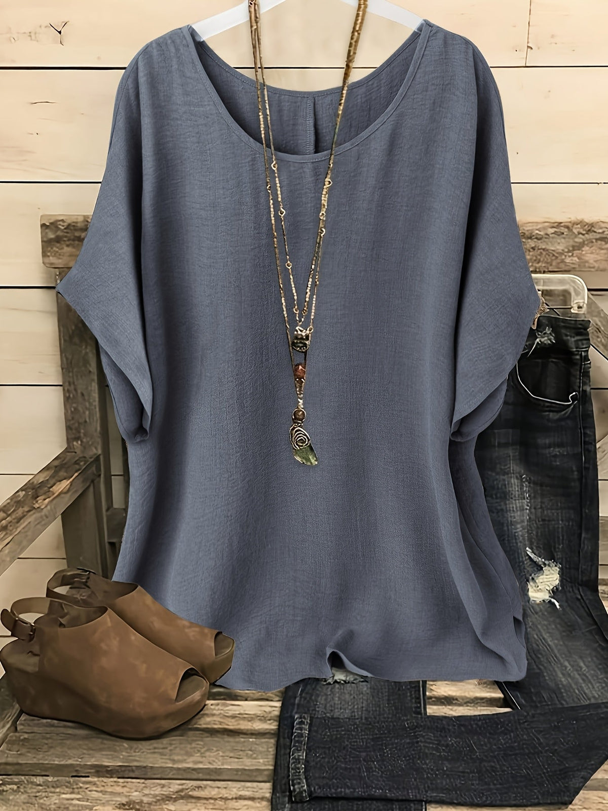 Women's Glossy Loose Fit Beach Top – Round Neck Short Sleeve Solid Color Vacation Shirt for Summer Casual Outing
