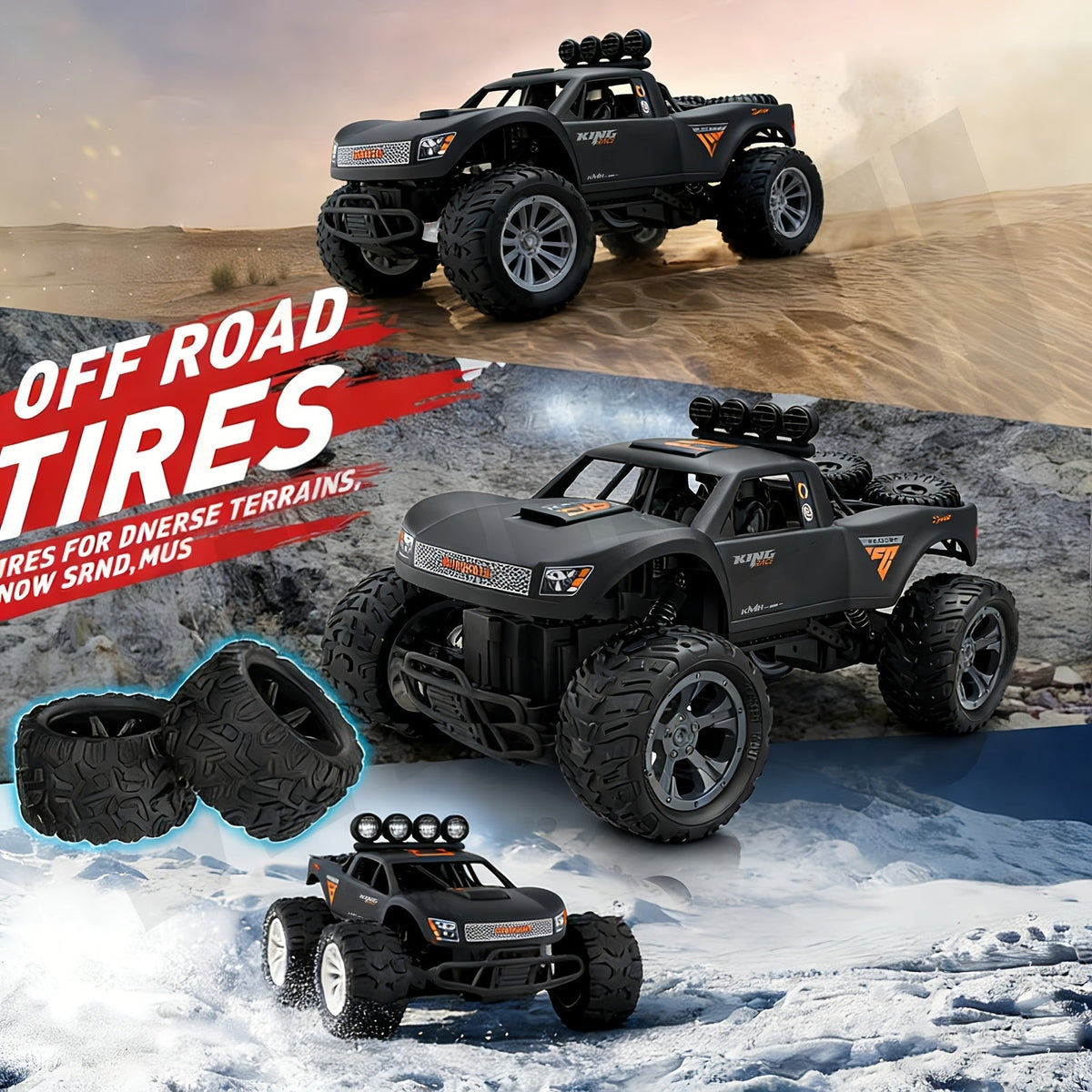 4x4 RC Off-Road Truck 1:12 Scale 60KM/H High Speed Remote Control Monster Truck All-Wheel Drive All-Terrain RC Car with Rechargeable Battery for Kids Boys Girls Age 6+