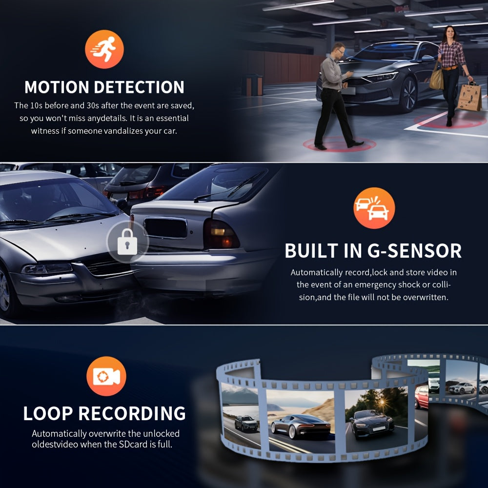 Dash Cam Front and Rear 1080P FHD Dual Lens Car DVR Camera – Infrared Night Vision, 170° Wide Angle, Loop Recording, G-Sensor, Dashboard Video Recorder for Cars, Perfect Christmas Gift