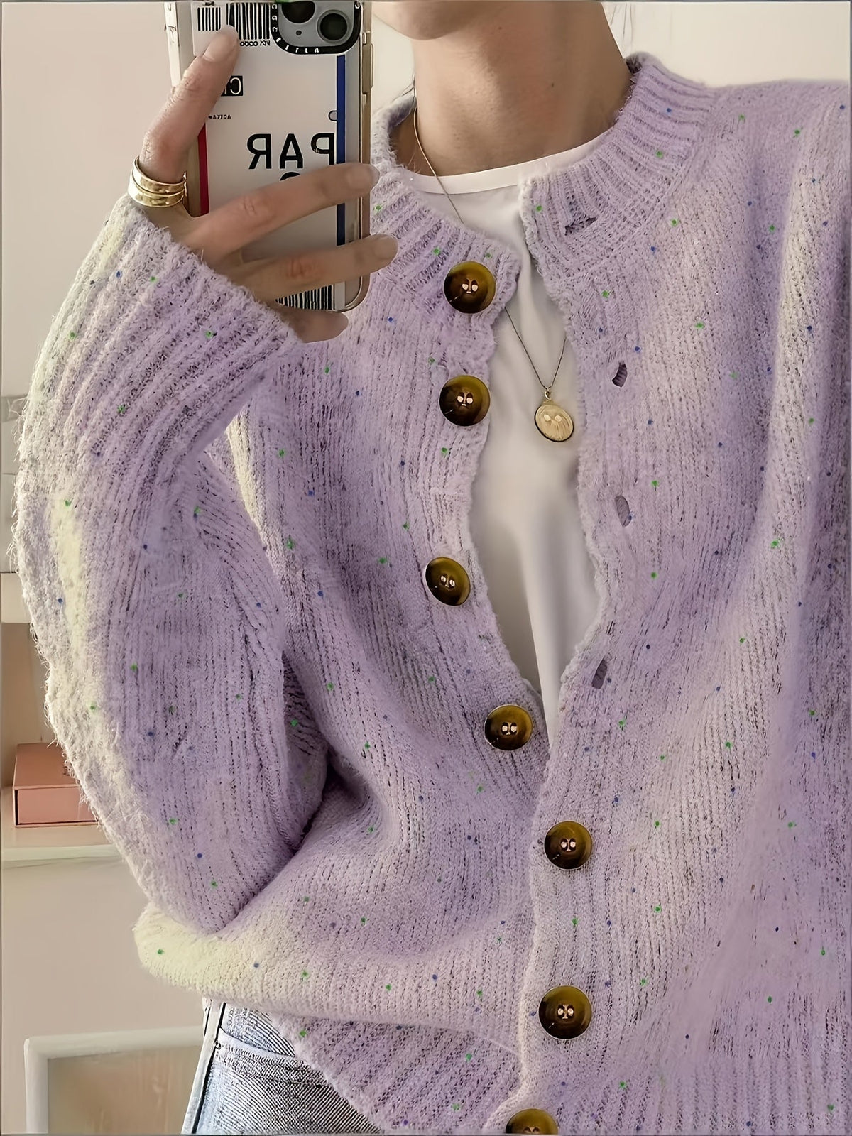 Casual Cardigan Women's Colorful Button-Front Long Sleeve Round Neck Knit Sweater | Lightweight Candy Dot Pattern Stretch Fabric Elegant Fashion Top S M L XL