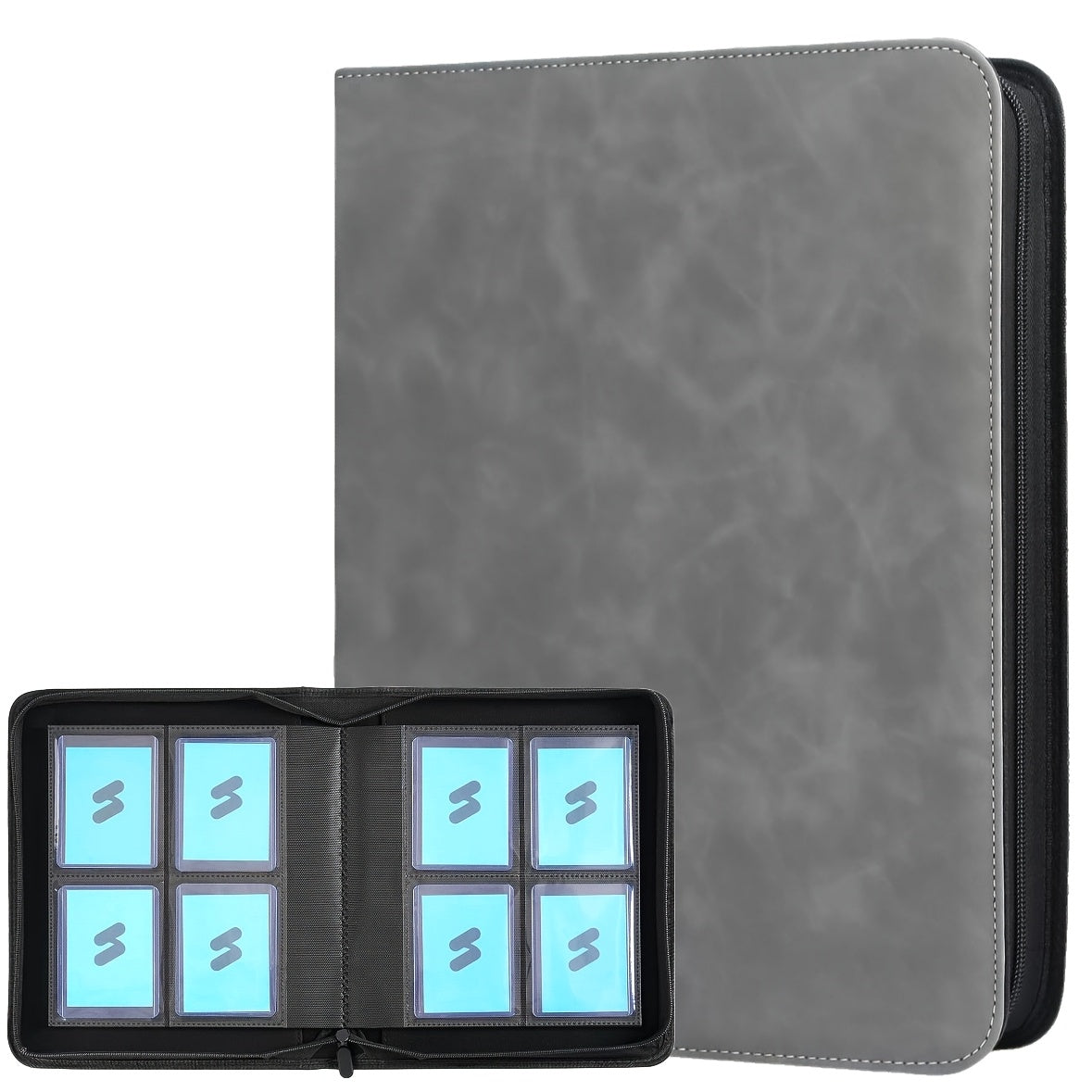 Top-Loader Binder Holds 112 Top Loaders – 4-Pocket 3x4 Rigid Card Holder Binder for Trading Cards & Sports Cards – Zippered Hard Cover Card Storage & Display Album – Green Gray Blue Red Black
