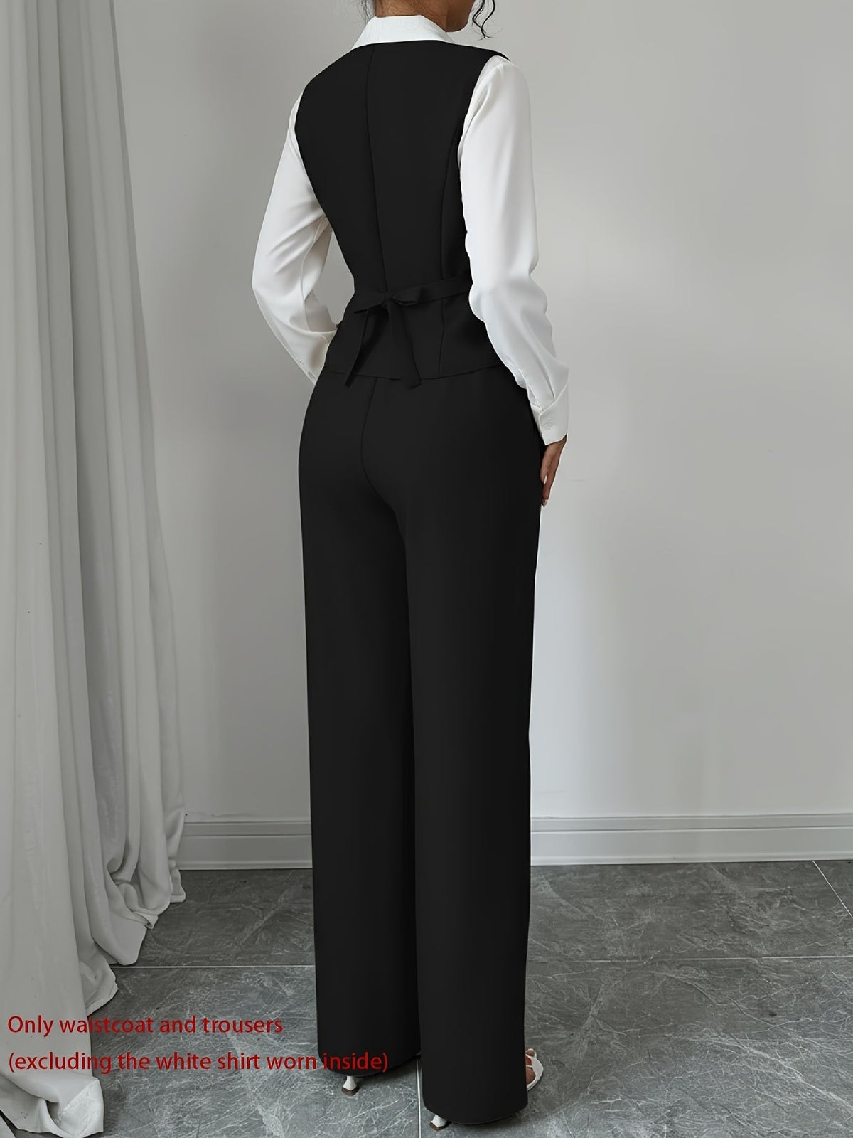 Women's 2-Piece Sleeveless Single-Button Vest & High Waist Wide Leg Pants Set – Solid Color Elegant Chic Office Casual Outfit for Spring Summer