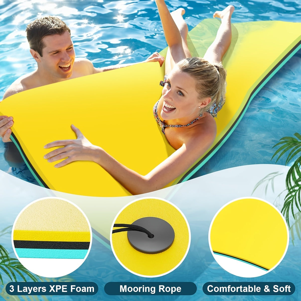 Floating Water Mat for Lake 11FT & 19.8FT – 3-Layer Tear-Resistant XPE Foam Lily Pad Float for Adults, Portable Rollup Water Floating Pad for Swimming, Relaxing & Water Recreation