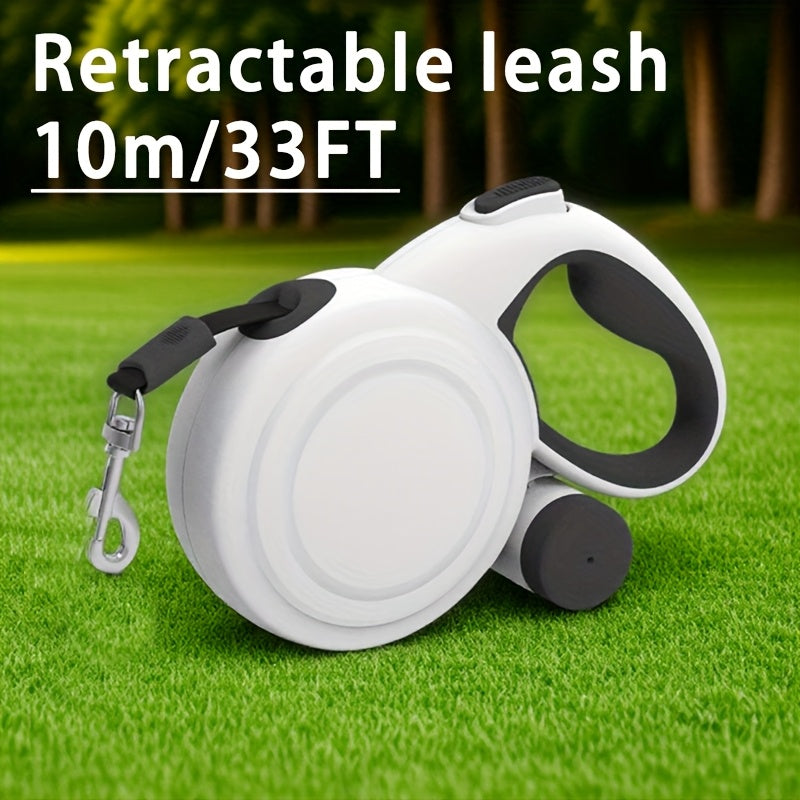 Retractable Dog Leash 33ft with Reflective Strips and Poop Bag Holder - 360 Tangle-Free One-Button Control Heavy Duty Nylon Long Leash for Medium Large Dogs, Dog Walking Leash with Safety Lock