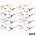 8 Pairs Color Striped Reading Glasses Set for Men & Women – Stylish Fashion Readers in Black Purple Blue Brown, Strengths +1.00 to +4.00, Durable Vision Aid for Office Reading Book Lovers