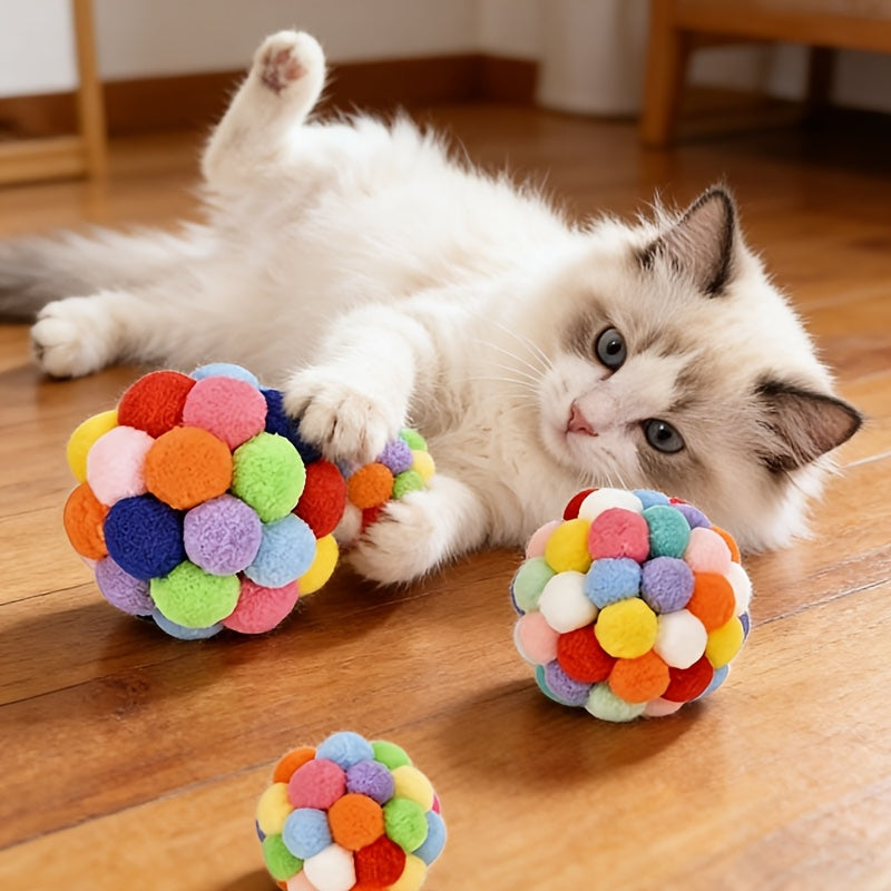 Cat Bell Ball Toy Set 2 or 5 Pack – Elastic Jingle Ball Self-Amusement Teething Toys for Indoor Cats & Kittens, Lightweight No-Battery Chase Balls in Random Colors