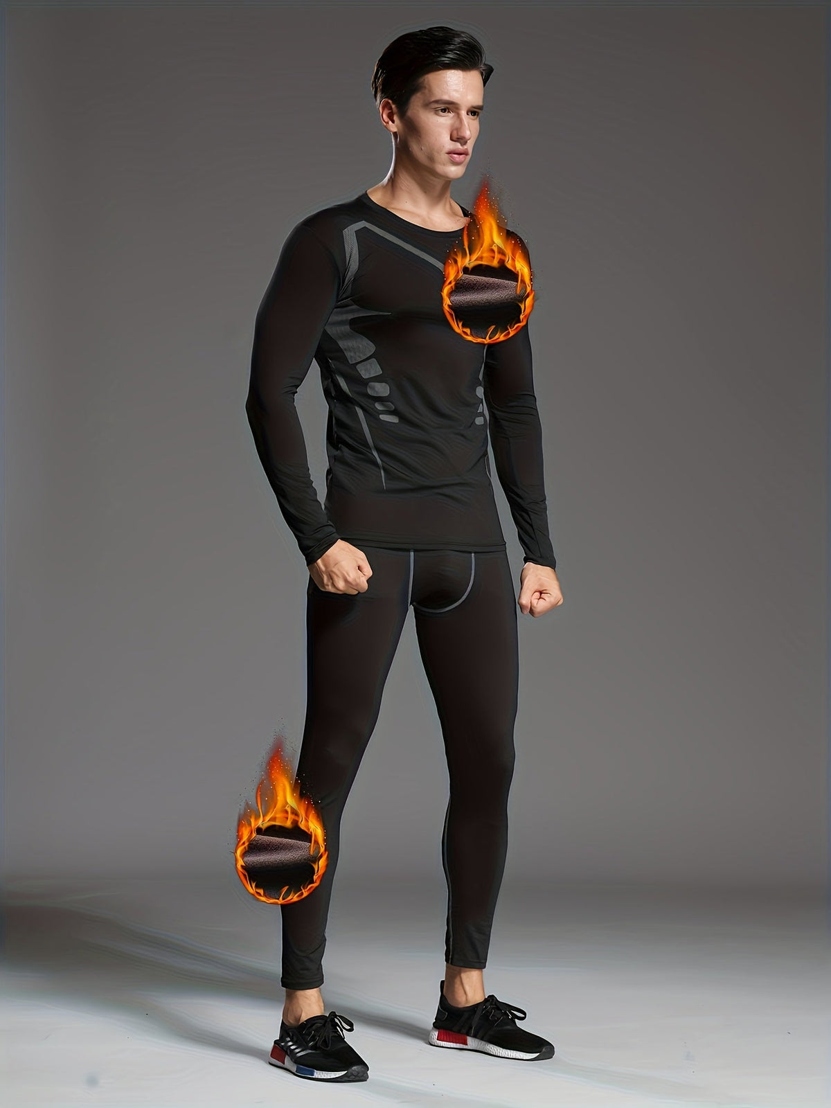 6pcs Men's Thermal Fleece-Lined Sports Underwear Set – Printed Warm Base Layer for Fall Winter Running Fitness Training, Morning & Night Workout Gear