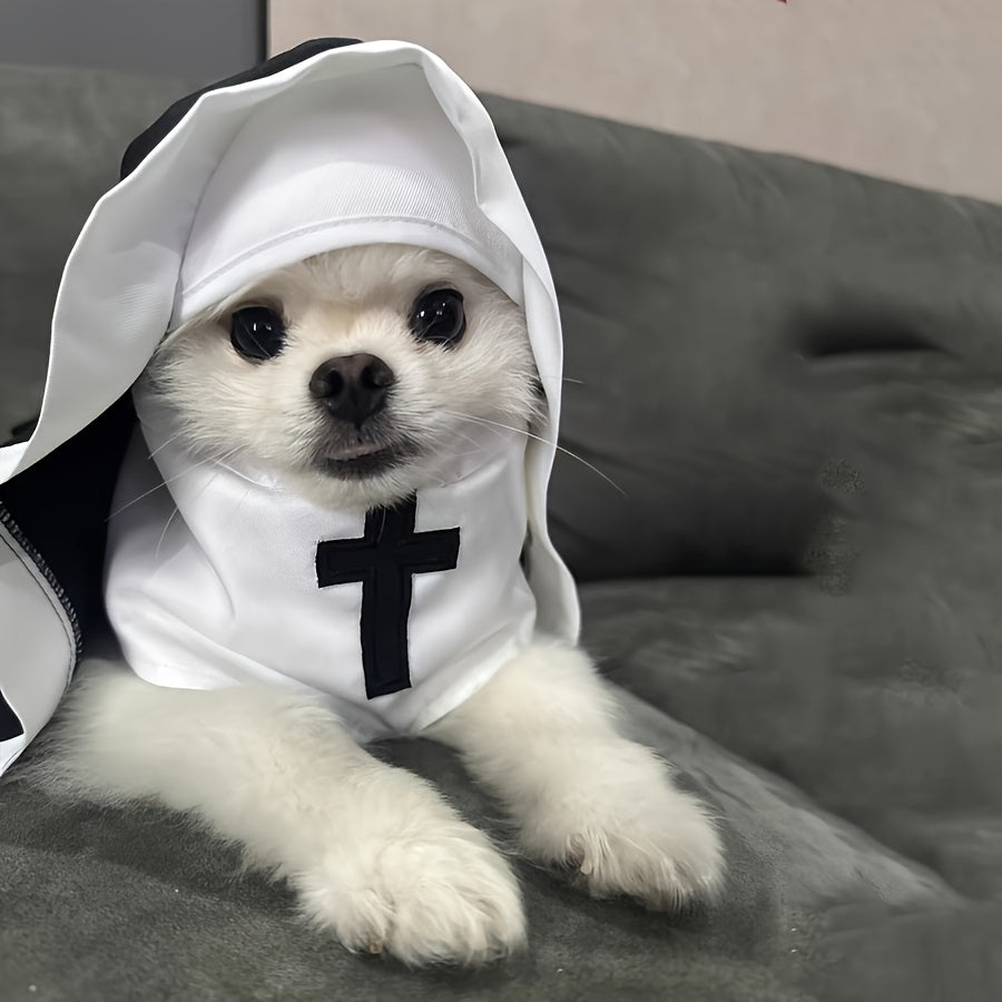 Pet Halloween Nun Costume - Funny Cosplay Photo Prop for Small to Medium Dogs & Cats, Cute Role-Play Dress-Up Outfit, Thin & Breathable, Sizes S/M/L