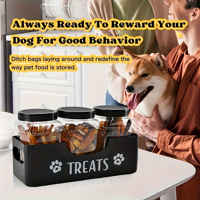 3-Piece Airtight Pet Treat Container Set – Farmhouse-Style Black Plastic Jars for Dog & Cat Food Storage, Durable Countertop Treat Organizer, No Electricity Required