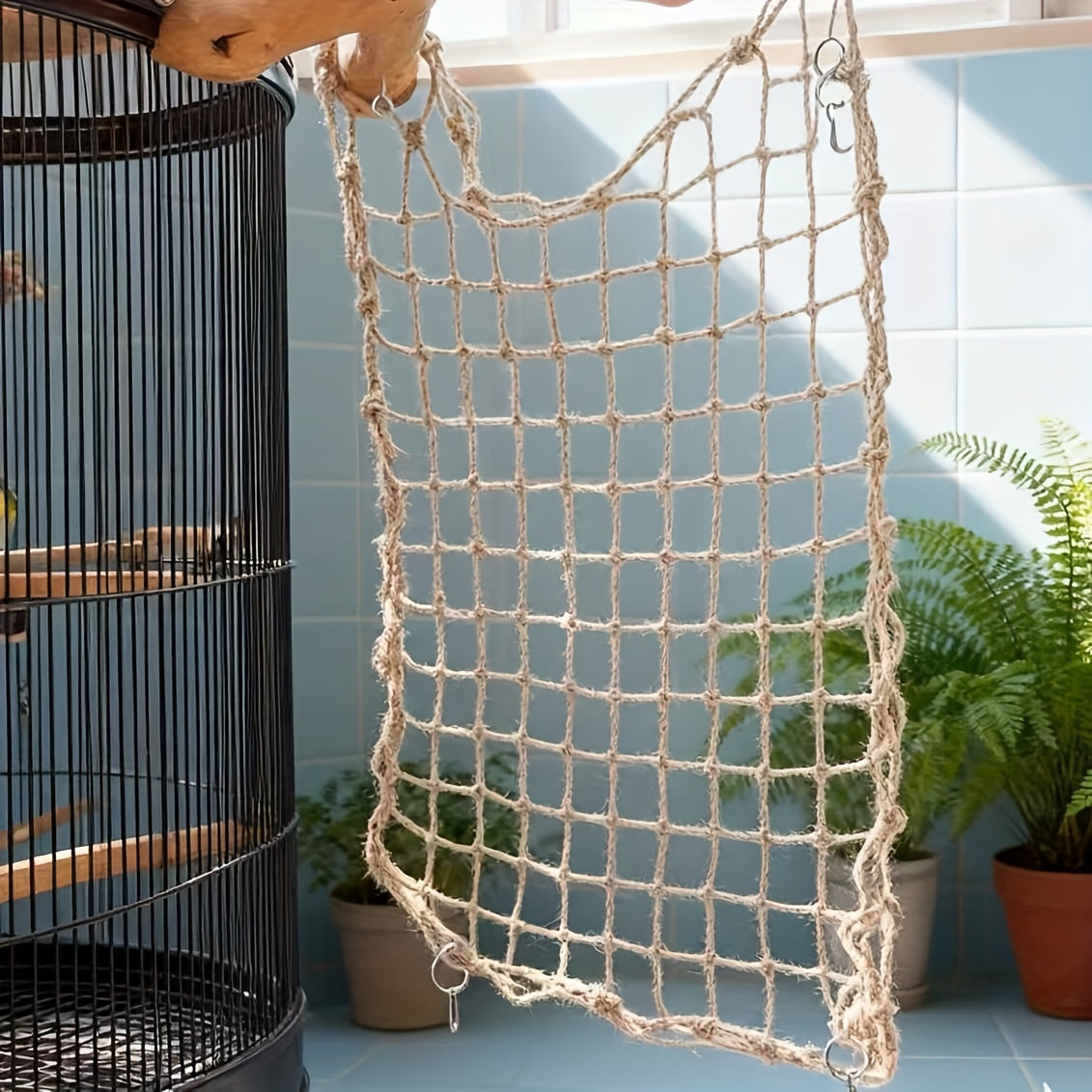 Bird Climbing Net Woven Mesh Pet Cradle Hammock for Parrots Budgies Cockatiels Conures Cage Rope Net Perch Activity Toy Small Large Size