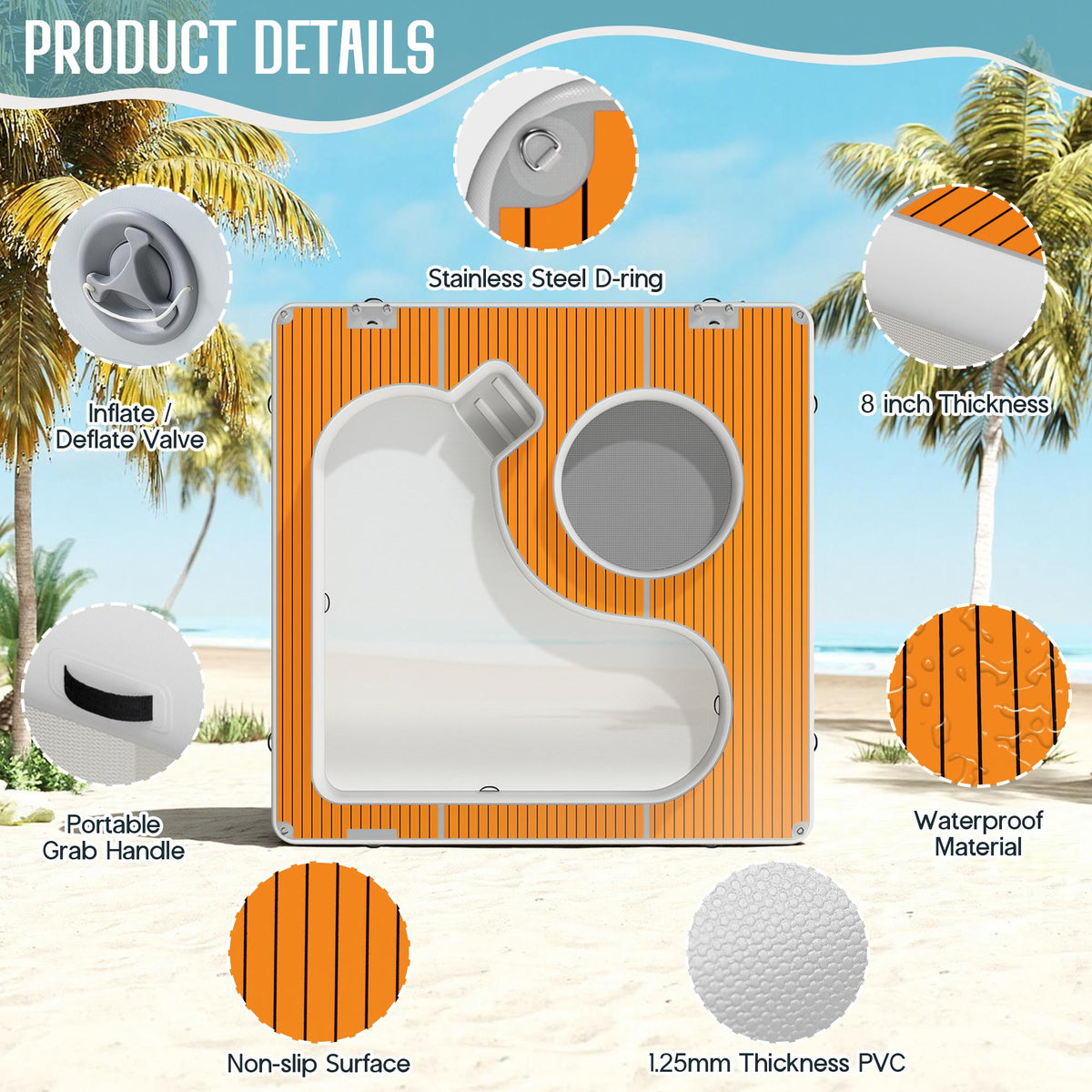 LUXOAK Inflatable Sea Pool Floating Dock 13x13FT with Dual Depth Design, 0.7mm PVC Safety Mesh Net & EVA Non-Slip Surface, Modular Ocean Party Platform for Water Recreation, Family Beach Fun