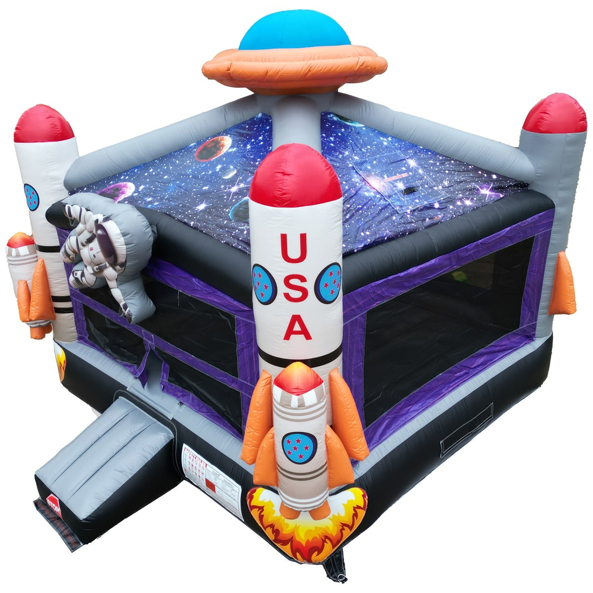 Outer Space Bounce House 16.5ft - Commercial Grade PVC Inflatable Bouncy Castle, Astronaut & Rocket Theme, Starry Sky Roof, Basketball Hoop, 360° Mesh Walls | Backyard Kids Party (With/Without Blower)