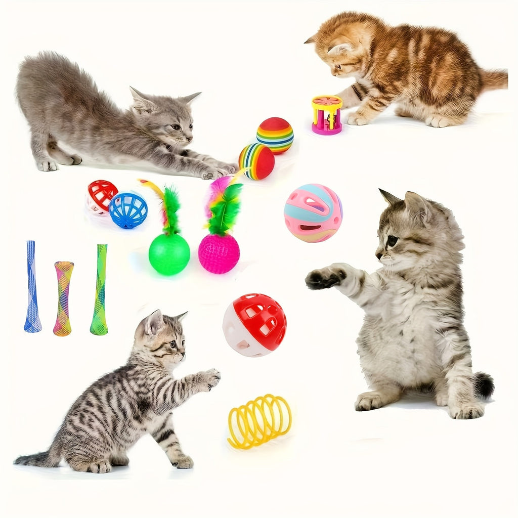 Interactive Cat Toys Set 12 or 20 Pieces – Random Style Soft Fabric & Plastic Kitten Activity Bundle, Hand-Play Motion Teaser Toys for Indoor Cats, Fun Variety Pack Perfect as a Cat Lover Gift