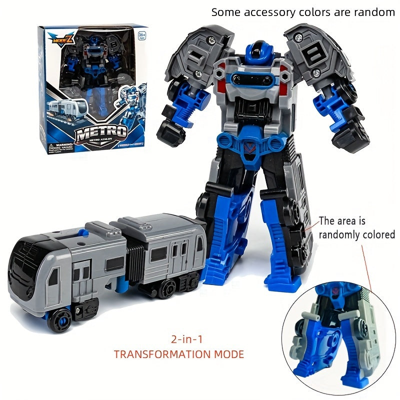 2-in-1 Transforming Robot Train Assembly Toy for Kids - Cartoon Figure Puzzle Building Set, DIY Transform Robot Vehicle Model, STEM Creative Toy for Boys Ages 4+, Birthday Christmas Gift
