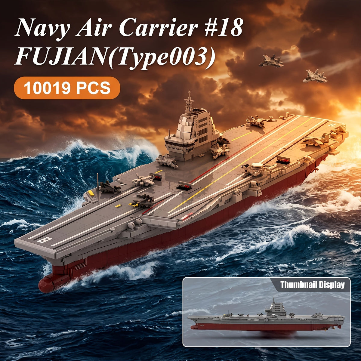 10019 Pcs MOC Aircraft Carrier Building Blocks Set, Fujian Type 003 Warship Model Bricks Kit for Adults, Military Navy Ship STEM Building Toy, Holiday Birthday Gift for Military Fans & Brick Collectors