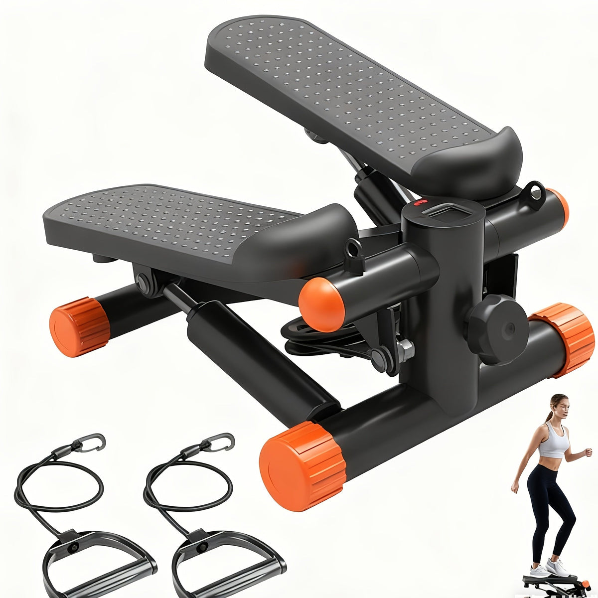Mini Twist Stepper Machine with Resistance Bands - Portable Stair Stepper for Home Workout 300LBS Capacity Full Body Cardio Trainer for Legs Arms