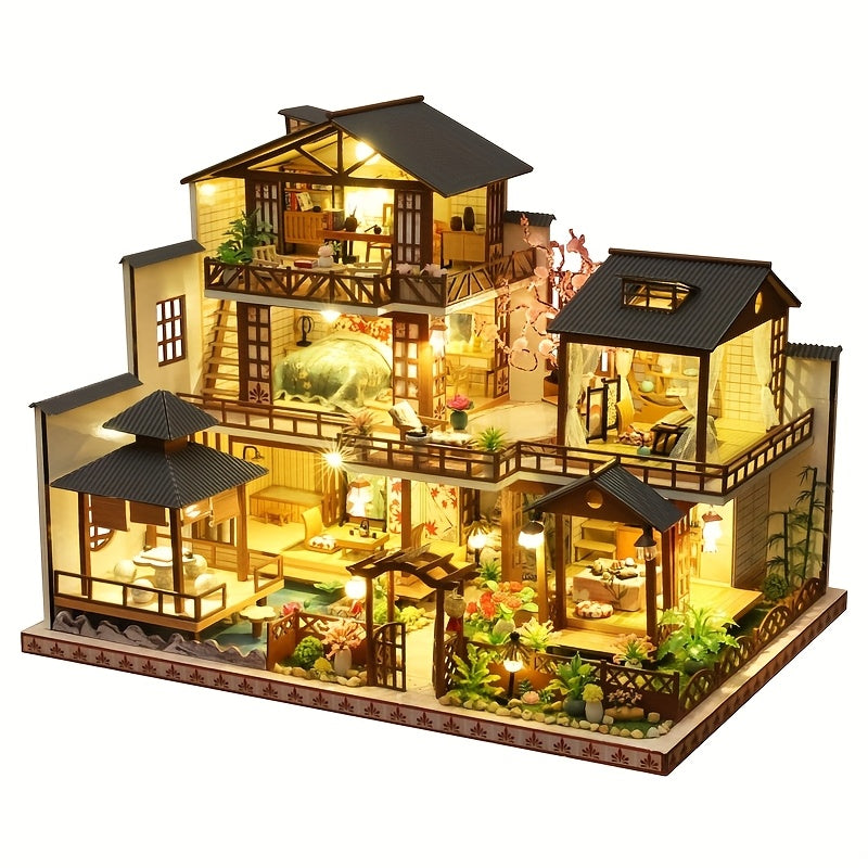 Japanese Style Villa Wooden 3D Puzzle Model Kit – Handmade DIY Architectural Miniature House, Forest Garden Cottage 3-Story Building, STEM Craft Gift for Adults & Teens