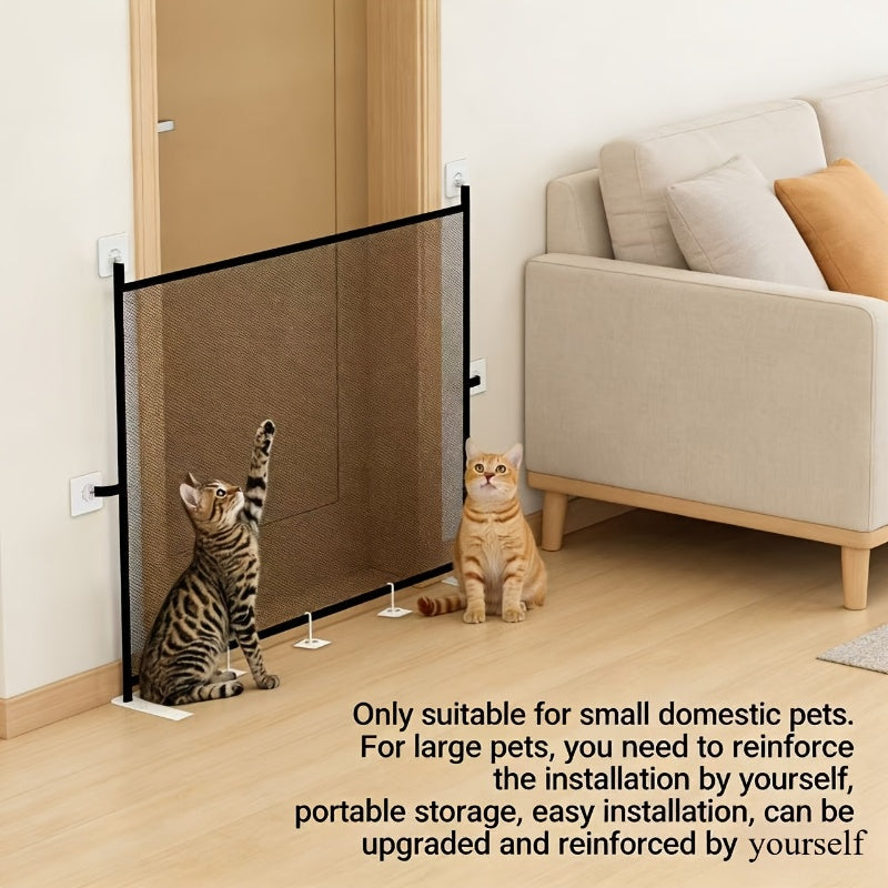 No-Drill Foldable Pet Safety Gate for Kittens and Puppies - Adjustable Portable Pet Fence Safety Net, Easy Indoor Stair Door Installation for Small Household Pets