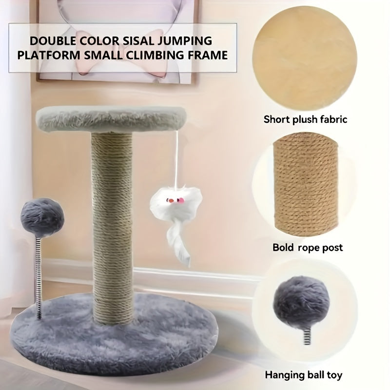 Kitten Climbing Frame Cat Scratching Post with Hanging Mouse & Spring Ball Indoor Cat Tree Scratch Pad Activity Center for Young Cats Kittens White Gray Brown