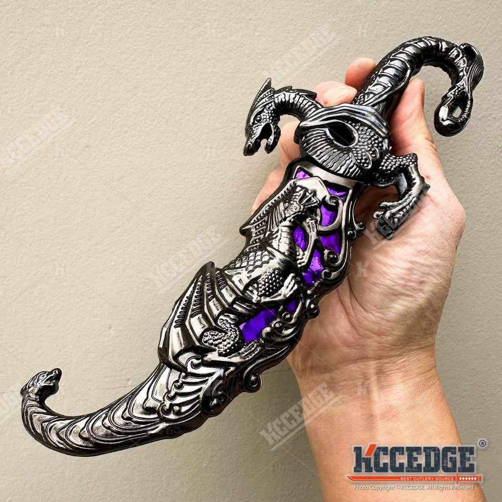 Medieval Dragon Fantasy Fixed Blade Knife with Scabbard 9 Inch – Non-Sharpened 440 Stainless Steel, Cosplay Prop, Historical Replica, Home Decor Collectible, 5 Colors
